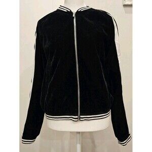 INA Black Velvet Embroidered Zip Up Jacket Sz M Womens